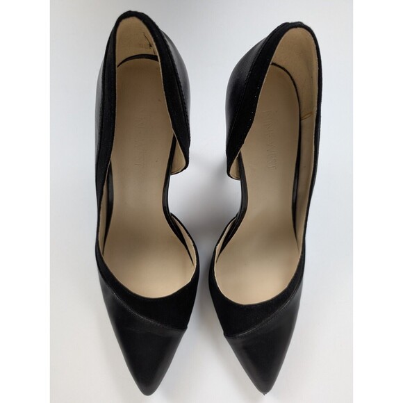 Nine West Alvaa Black Leather Pointed Toe Slip On Half D'Orsay Stiletto 7.5M - Picture 10 of 15